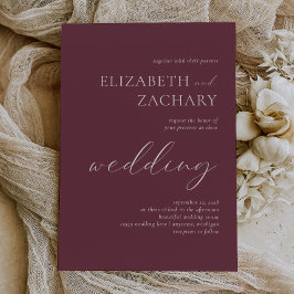 Convites Casamento Simples Elegante Burgundy Branco Script