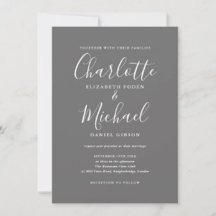 Convites Casamento Simples Elegante Cinza e Branco com Letr