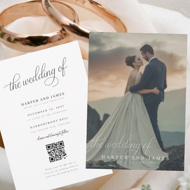 Convites Casamento Simples Elegante Código QR Foto Orçament (Criador carregado)