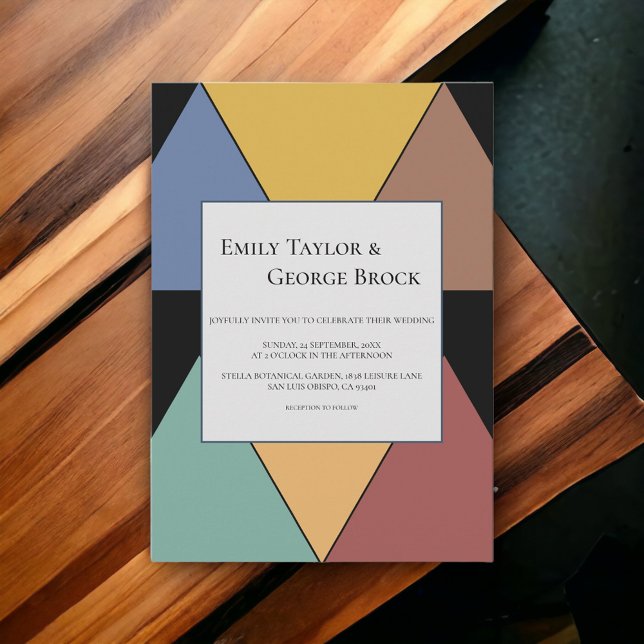 Convites Casamento Simples Elegante Colorido Geométrico Mod (Criador carregado)