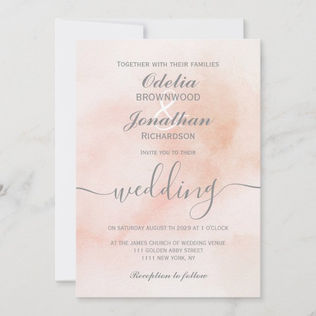 Convites Casamento Simples Elegante De Aquarela Estética (Frente)