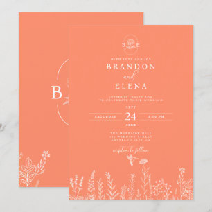 Convites Casamento Simples Elegante De Coral Botânico