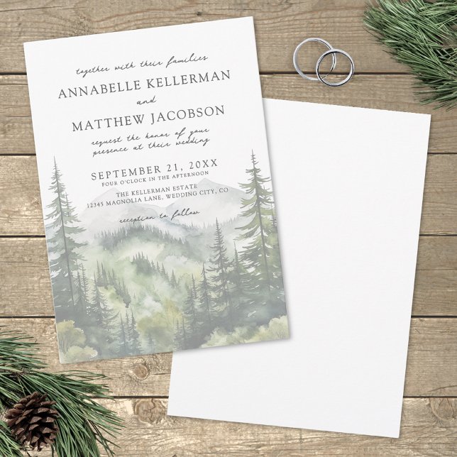 Convites Casamento Simples Elegante De Montanha De Aquarela (Simple Elegant Watercolor Mountain Wedding Invitation)