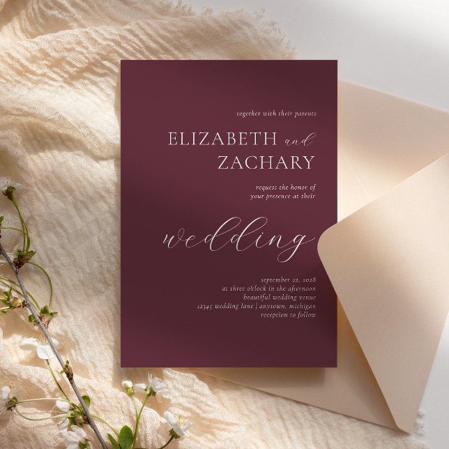 Convites Casamento Simples Elegante Escrito em Branco Borgo (Criador carregado)