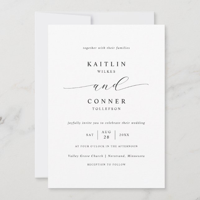 Convites Casamento Simples Elegante Luxo Preto e Branco (Frente)