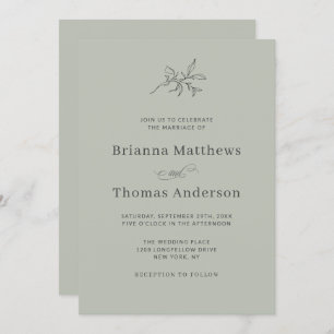 Convites Casamento Simples Elegante Minimalista Sage Green