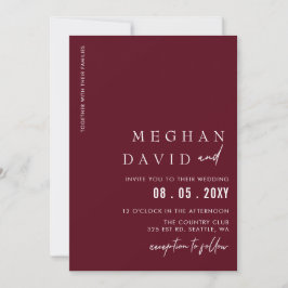 Convites Casamento Simples Elegante Moderno Burgundy