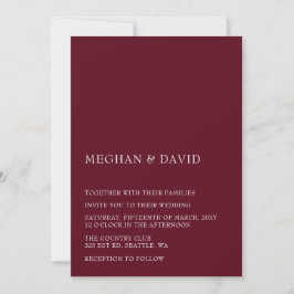 Convites Casamento Simples Elegante Moderno Burgundy