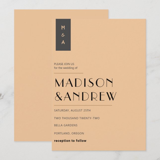 Convites Casamento Simples Elegante Moderno Preto Dourado M (Frente/Verso)