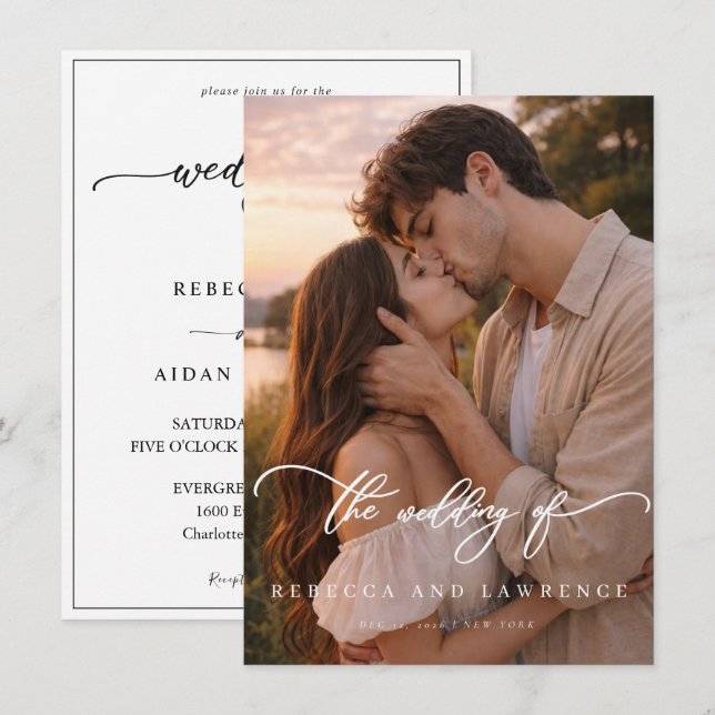 Convites Casamento Simples Elegante Orçamento Foto Script (Frente/Verso)
