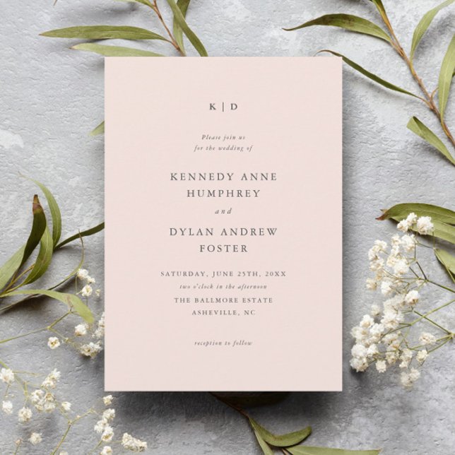 Convites Casamento Simples Elegante Rosa Bege (Criador carregado)