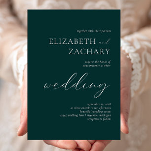 Convites Casamento Simples Elegante Verde Escuro Branco