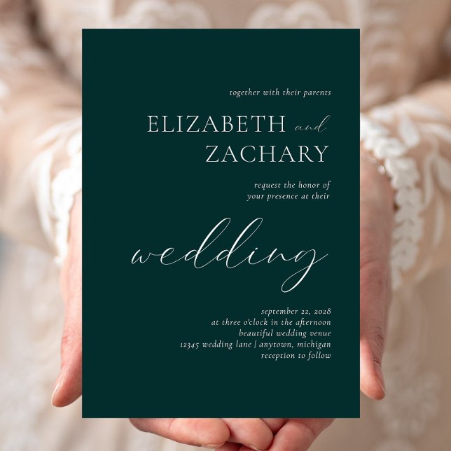 Convites Casamento Simples Elegante Verde Escuro Branco (Criador carregado)