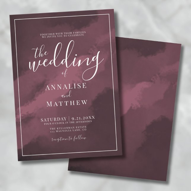Convites Casamento Simples em Aquarela Borgonha (Classy Modern Elegant Watercolor Burgundy Wedding Invitation)