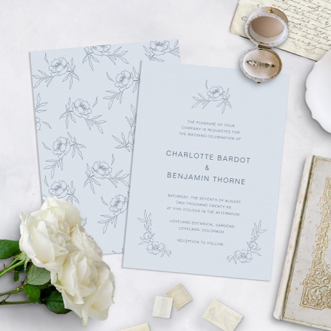Convites Casamento Simples em Azul Poeirento (Criador carregado)
