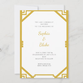 Convites Casamento Simples em Dourado e Branco com Arte Dec