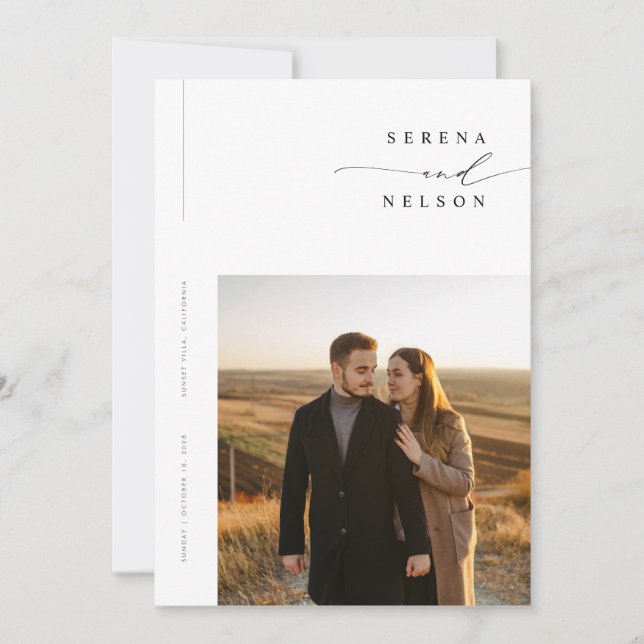 Convites Casamento Simples em Preto e Branco Boho com Foto (Frente)