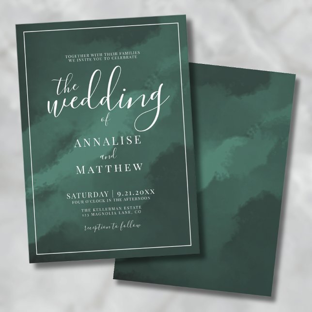 Convites Casamento Simples em Verde Esmeralda (Simple Elegant Watercolor Emerald Green Wedding Invitation)