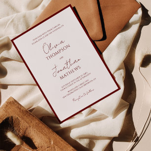 Convites Casamento Simples em Vermelho Bordô com Letra Scri
