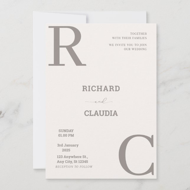 Convites Casamento Simples entre Beige e Brown e Minimalist (Frente)