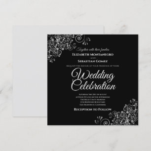 Convites Casamento Simples Esquadrão Preto-Prateado Preto