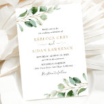 Convites Casamento Simples Eucalyptus Greenery Dourado Dois<br><div class="desc">Este Convite de Casamento simples e elegante apresenta lindas ramificações de folha de cor aquática de eucalipto com uma cor aquosa, e foi combinado com uma caligrafia caprichosa e uma letra de serifa clássica em ouro e cinza. Para fazer alterações avançadas, selecione a opção "Clique para personalizar mais" em Personalizar...</div>