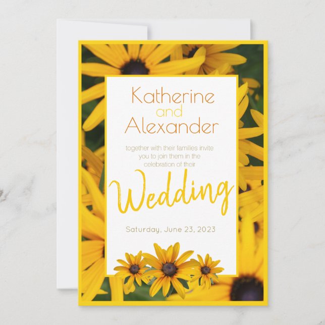 Convites Casamento Simples Flor Amarelo (Frente)