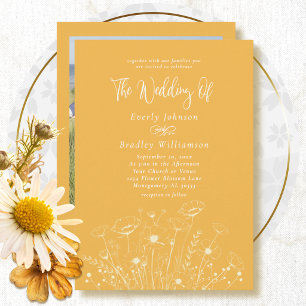 Convites Casamento Simples Floral Amarelo Branco de Flores