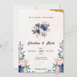 Convites Casamento Simples Floral Azul