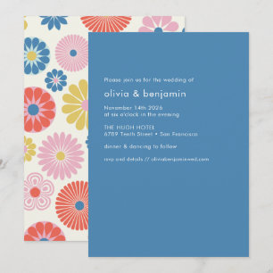Convites Casamento Simples Floral Boho Escandinavo Azul