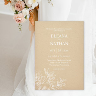 Convites Casamento Simples Floral Branco do Elegante Kraft 