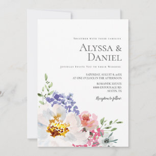 Convites Casamento Simples Floral de Aquarela Elegante