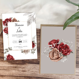 Convites Casamento Simples Floral de Burgundy Watercolor