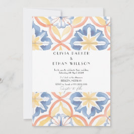 Convites Casamento Simples Floral de Verão com Azulejos Esp