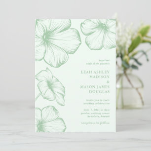 Convites Casamento Simples Floral Elegante Moderno Sage Ver