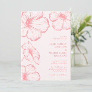 Convites Casamento Simples Floral Elegante Rosa Moderno