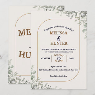 Convites Casamento Simples Floral Verde Aquarela Elegante