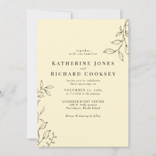 Convites Casamento Simples Folhagem Amarela Moderno Buttery