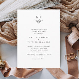 Convites Casamento Simples Folhas de Verdura Monograma Eleg