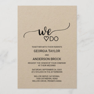 Convites Casamento Simples Kraft Calligraphy "We Do"