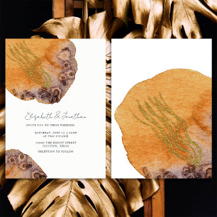 Convites Casamento Simples Laranja Dourado Aquarela Boho