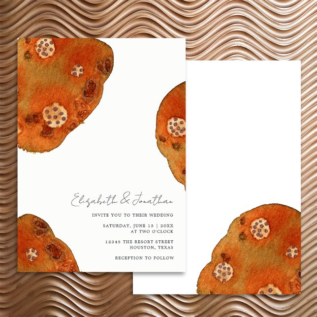 Convites Casamento Simples Laranja Queimada Aquarela Boho (Front/Back)
