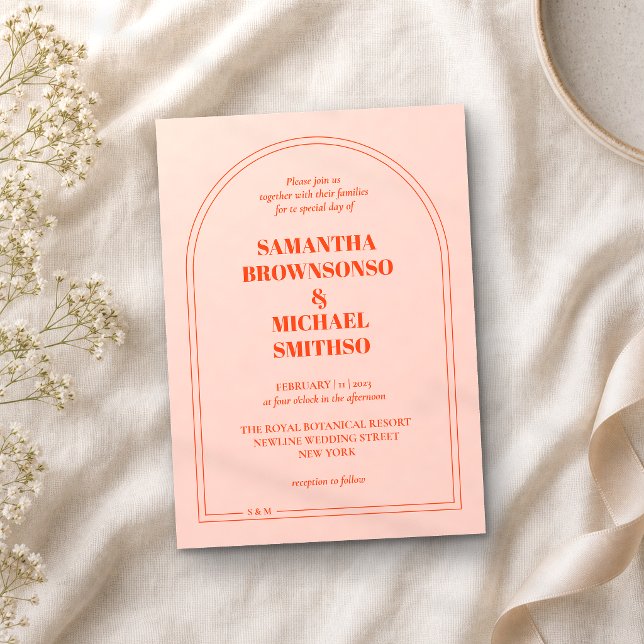 Convites Casamento Simples Laranja Rosa Minimalista (Criador carregado)