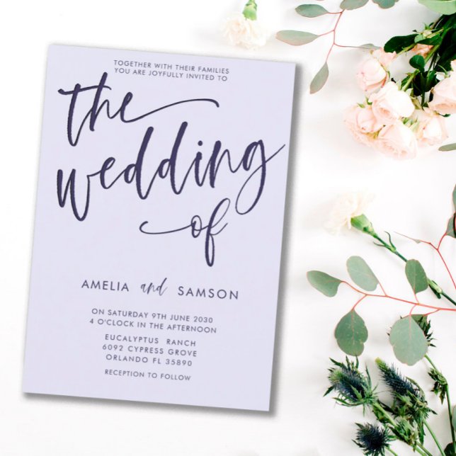 Convites Casamento Simples Lilac e Caligrafia Roxa (Criador carregado)