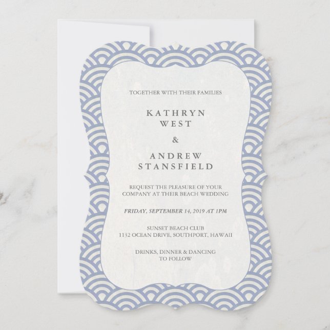 Convites Casamento Simples Lilás Azul Japonês Ondas Seigaih (Frente)