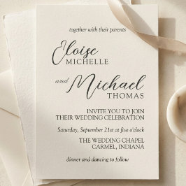 Convites Casamento Simples Marfim Clássico em Script