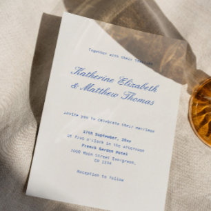 Convites Casamento Simples Marfim e Azul Naval