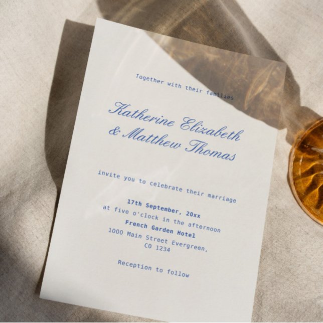 Convites Casamento Simples Marfim e Azul Naval (Criador carregado)