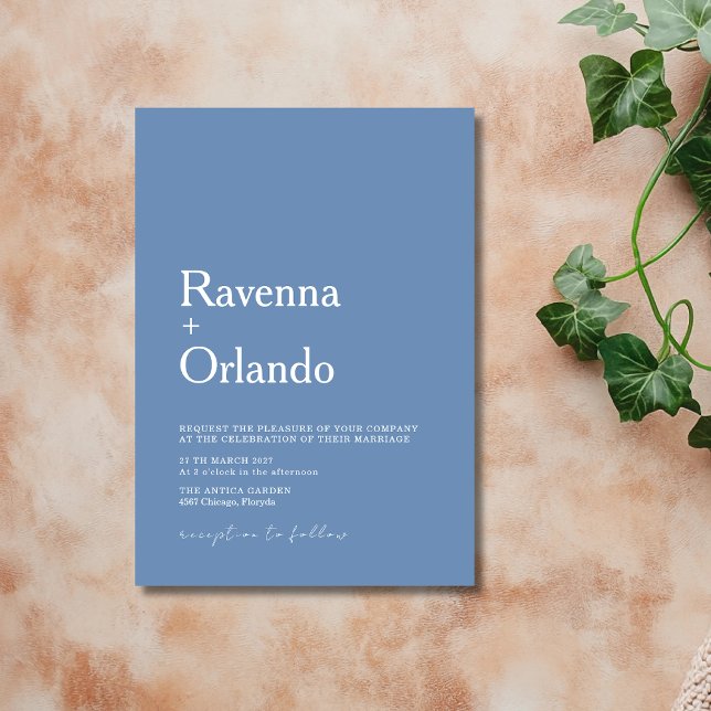 Convites Casamento Simples Minimalista Azul Francês Moderno (Criador carregado)