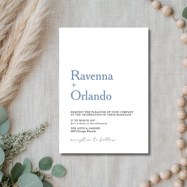Convites Casamento Simples Minimalista Azul Francês Moderno (Criador carregado)
